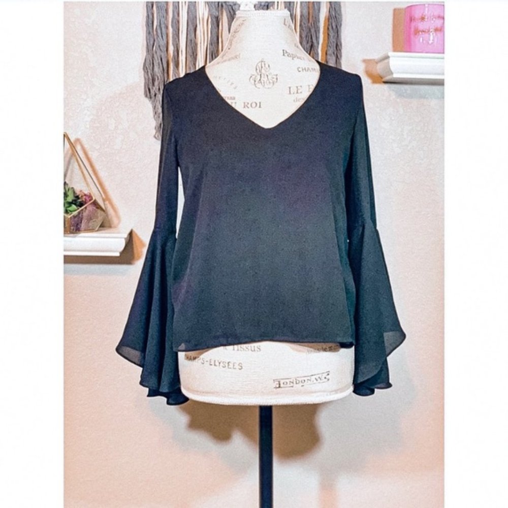 Zara Black Bell Sleeve V Neck Backless Top